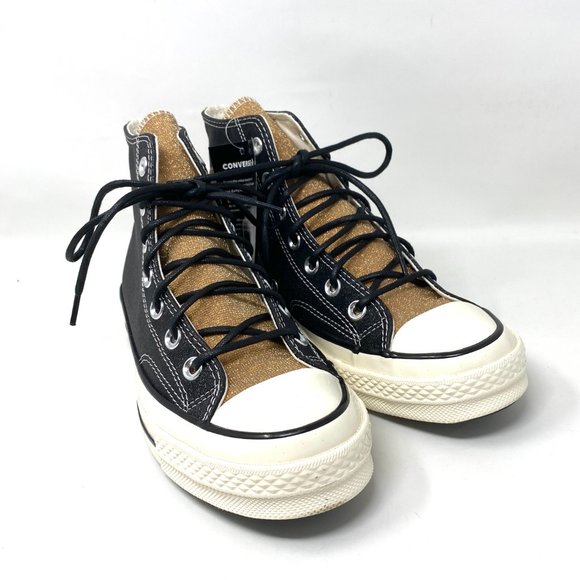 Converse Women's Size 8 572265C CHUCK 70 HI Black Gold Egret Synthetic Sneaker - Picture 5 of 10